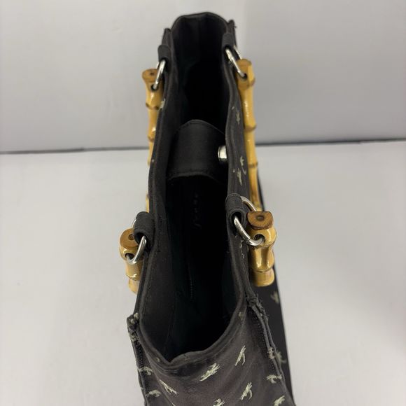 Sunny Hawaii Bamboo Handles Black Palm Trees Snap Closure Purse Handbag - Picture 8 of 16